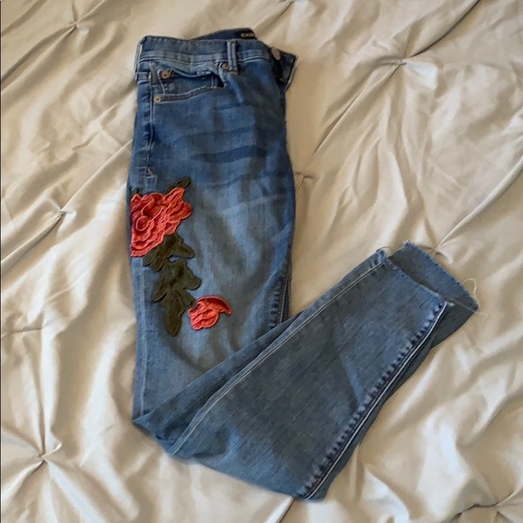Express blue denim skinny jeans with floral detail - Picture 2 of 3